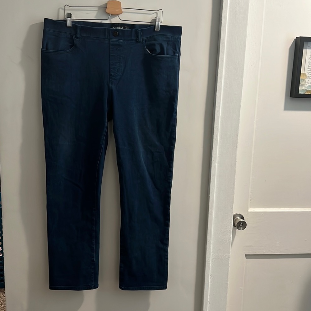 Betabrand yoga jean with four pockets, dark blue, straight leg, size 2XL